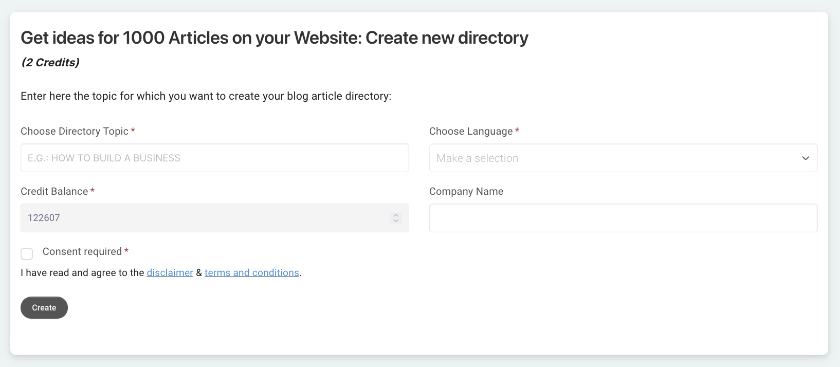screenshot of 1-Click AI Blog Article App